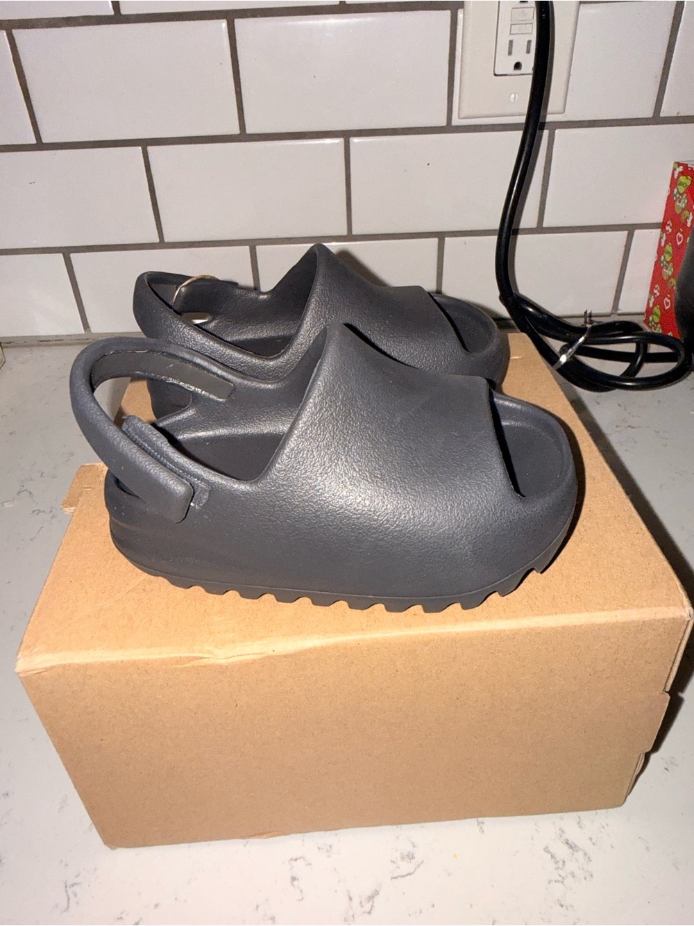 Yeezy Kids Charcoal Foam Slingback Slide Sandals